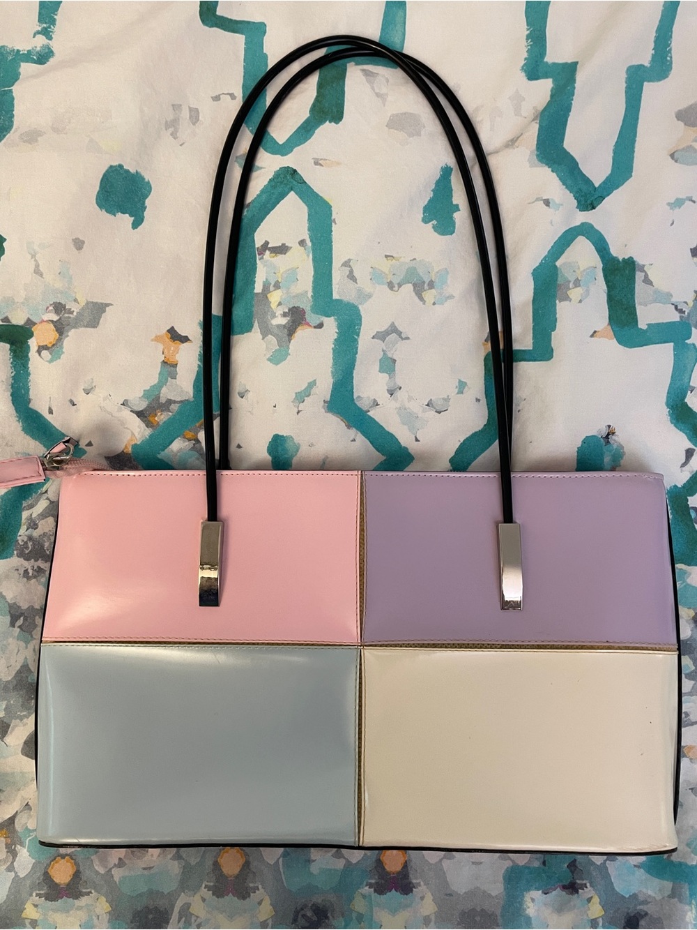 Brand New Color Block Vinyl Shoulder Bag with dust bag